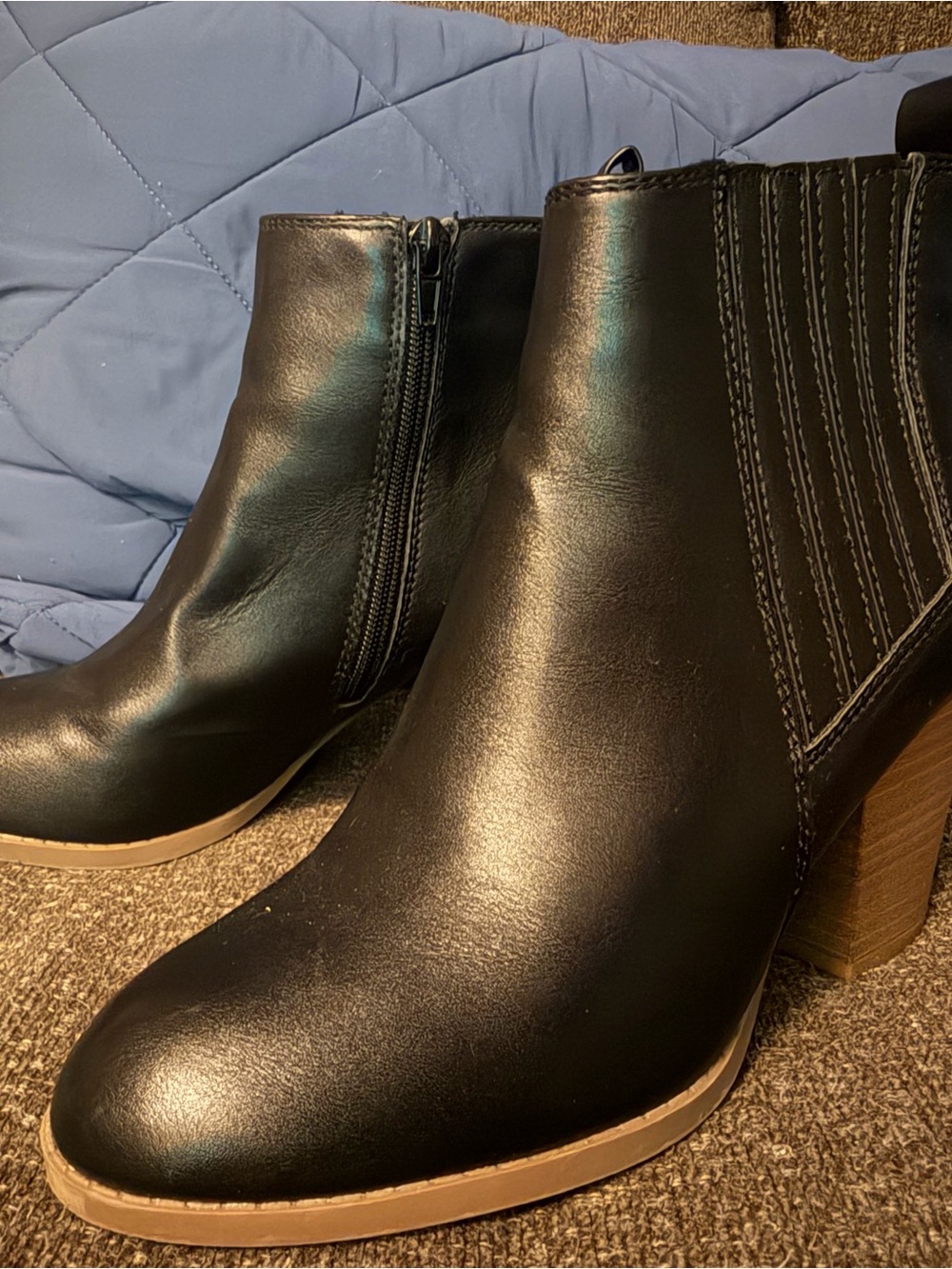 Sugar Rizzo Faux Black Leather Ankle Booties